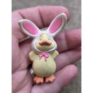 Vintage 1990 Hallmark Yellow Duck in Easter Bunny Rabbit Costume Ears Pin Brooch